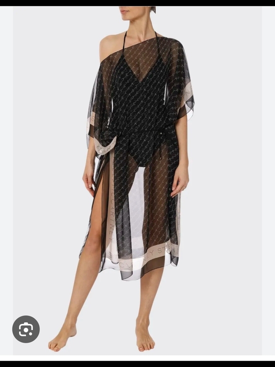 Stella McCartney Other - Stella McCartney Black Sheer Logo Swim Coverup with Yellow Trim Size S